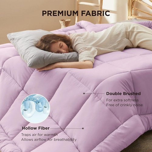 Bedsure Comforter Duvet Insert - All-Season Queen Size Quilted Bedding, GentleSoft Down Alternative, Light Purple 88 x 88 Inches