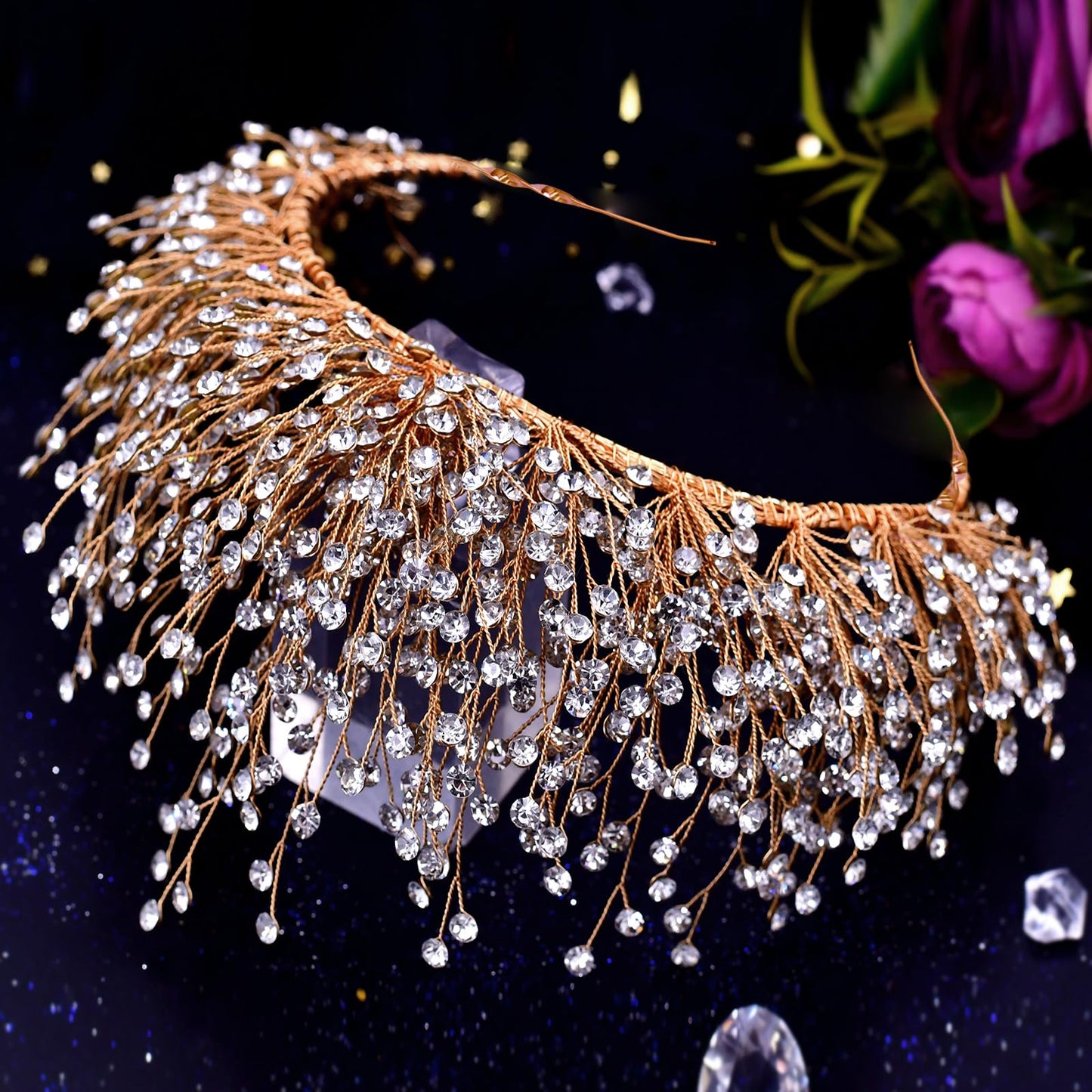 TRiXY Bridal Wedding Headband Crystal Tiara Crown，Queen Tiaras and Crowns，Wedding Bride Crowns For Birthday Party Wedding Pageant Hair Accessories (Golden/ Single crown), (HP193)
