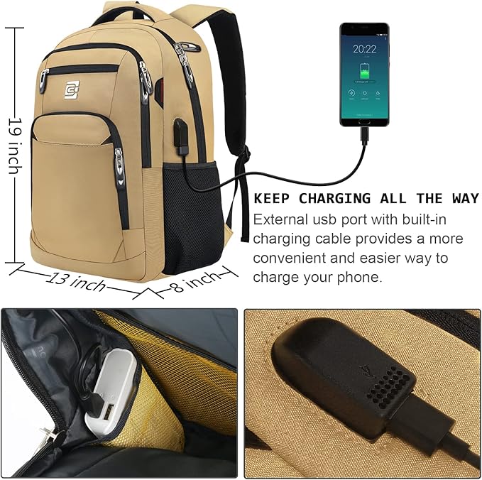 Volher Laptop Backpack,Business Travel Anti Theft Slim Durable Laptops Backpack,Water Resistant College Computer Bag for Women & Men Fits 15.6 Inch Laptop and Notebook-Khaki