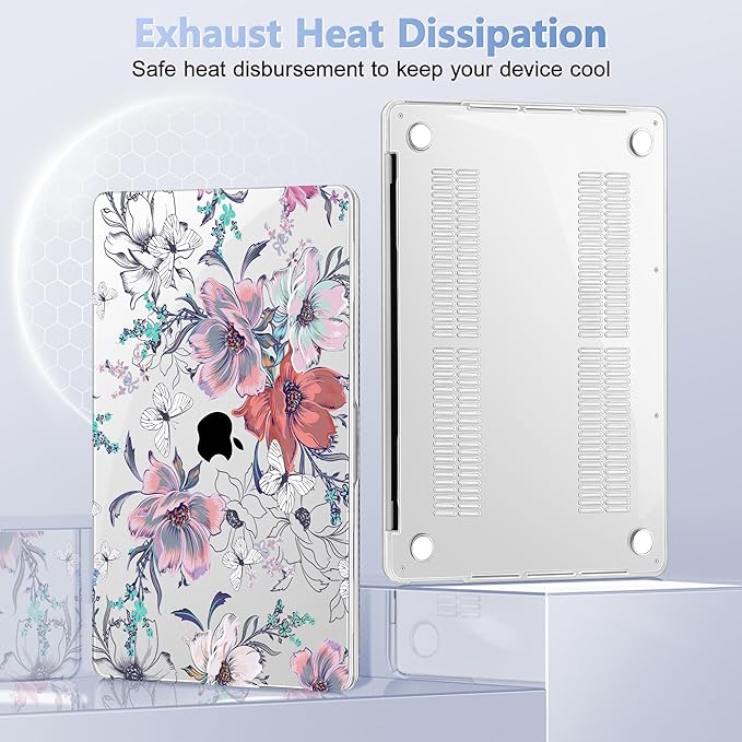 Lepeoac Case for MacBook Pro 13 inch Case M2 2022-2016 A2338 M1 A2251 A2289 A2159 A1989 A1708 A1706, Plastic Hard Shell + Keyboard Cover + Dust Plug, Floral C319