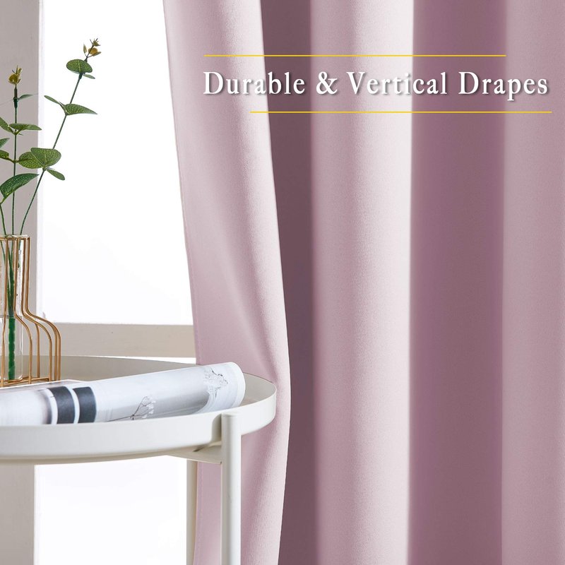 NICETOWN Kitchen Room Darkening Curtains and Drapes - Triple Weave Energy Saving Thermal Insulated Solid Grommet Room Darkening Panels for Patio (1 Pair, 46 inches by 72 Inch, Baby Pink)