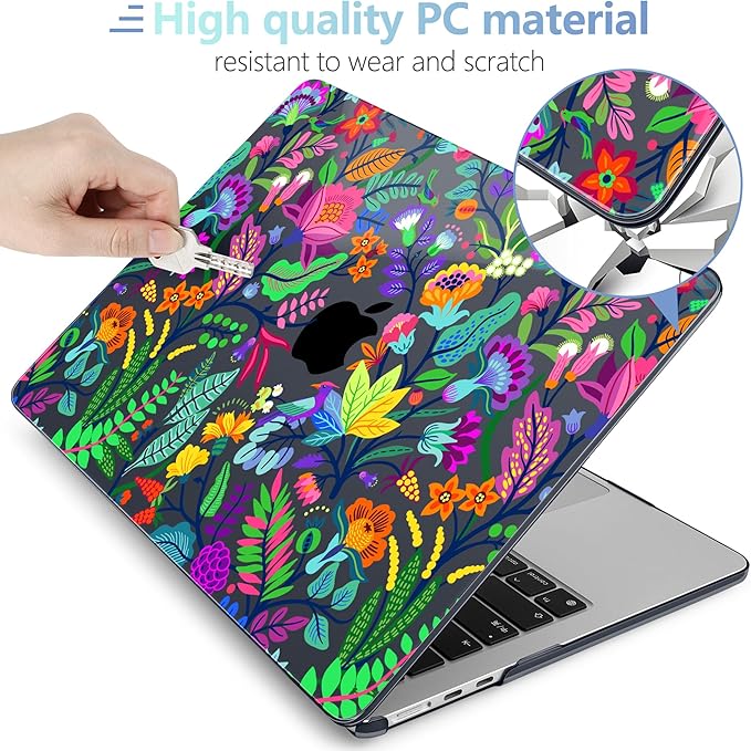 MEEgoodo for M5/M4/M3/M2 MacBook Air 15 inch Case 2026 2025 2024 2023, Case Fit Model (A3448/A3241/A3114/A2941) for MacBook Air 15.3 inch, Bright Flowers & Tropic Leaves