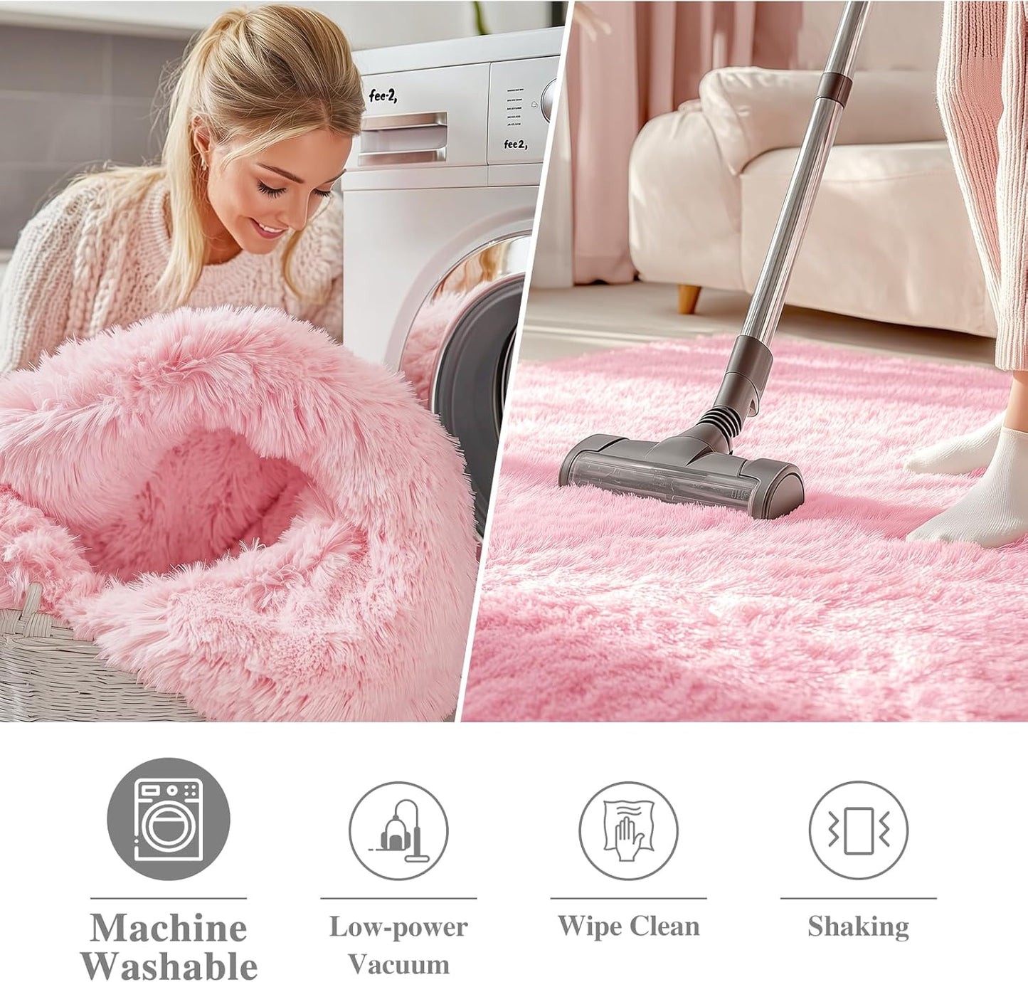 OLANLY Pink Round Area Rug - Soft, Fluffy, Machine Washable 8 ft Circle Carpet for Bedrooms & Nurseries