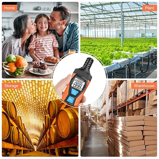 INSTRODOTS Temperature Humidity Meter, High Precision Thermometer Hygrometer with Ambient, Dew Point, Wet Bulb Thermometer, Dual Display Temperature & Humidity with LCD Backlight, TH10