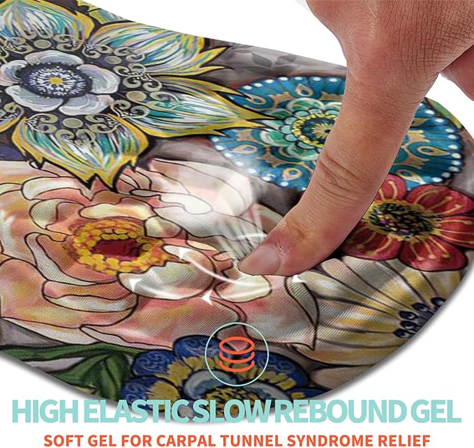 Kuosgm Ergonomic Mouse Pad Wrist Support with Memory Foam Massage Bulge, Carpal Tunnel Pain Relief Mousepad Wrist Rest for Mouse(12x8 inch, Blooming)
