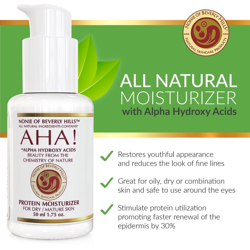 Nonie AHA Protein Moisturizer for Dry Skin Rejuvenating Protein Cream with Alpha Hydroxy Acids 100% Natural & Vegan Ingredients Gentle USA Made