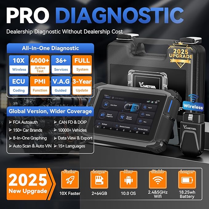 Bidirectional Scan Tool VDIAGTOOL VD70S, 2026 Wireless OBD2 Scanner Diagnostic Tool with 36+ Resets, All System Scanner for Car, FCA Autoauth, CAN FD & DoIP, ECU Coding, PMI, 3 Years Update