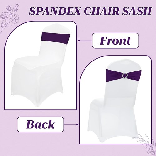 MDS Spandex Chair Sashes - Premium Stretch Covers with Buckle Slider for Weddings & Events | Purple, Pack of 50