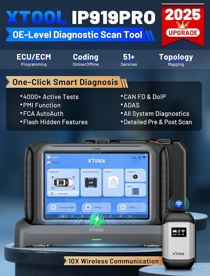 XTOOL IP919 PRO V2.0 ECU Programming Scan Tool, Topology Mapping OBD2 Scanner, 4000+ Bidirectional Test, 51+ Reset, Upgrade of D9S PRO, Automotive ADAS Scanner for Car, FCA/CAN FD/DoIP