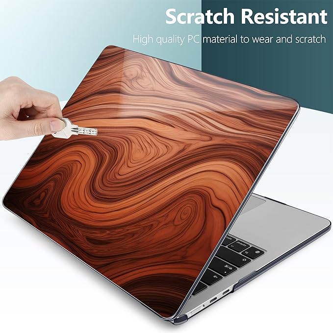 TWOLSKOO for MacBook Air 13 inch Case M5 2026 M4 2025 M3 M2 2024-2022 A3449 A3240 A3113 A2681, Plastic Hard Shell & Keyboard Cover & Type C for MacBook Air 13.6 inch Case, Wood Grain