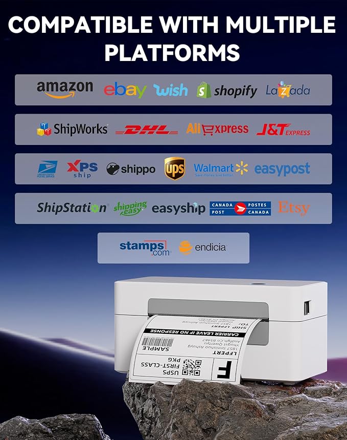 LFPERT Bluetooth Thermal Label Printer, Wireless 4x6 Shipping Label Printer for Small Business & Shipping Package Compatible with Android, iOS, Windows & Mac, Used for Amazon, Ebay, Shopify, USPS Etc