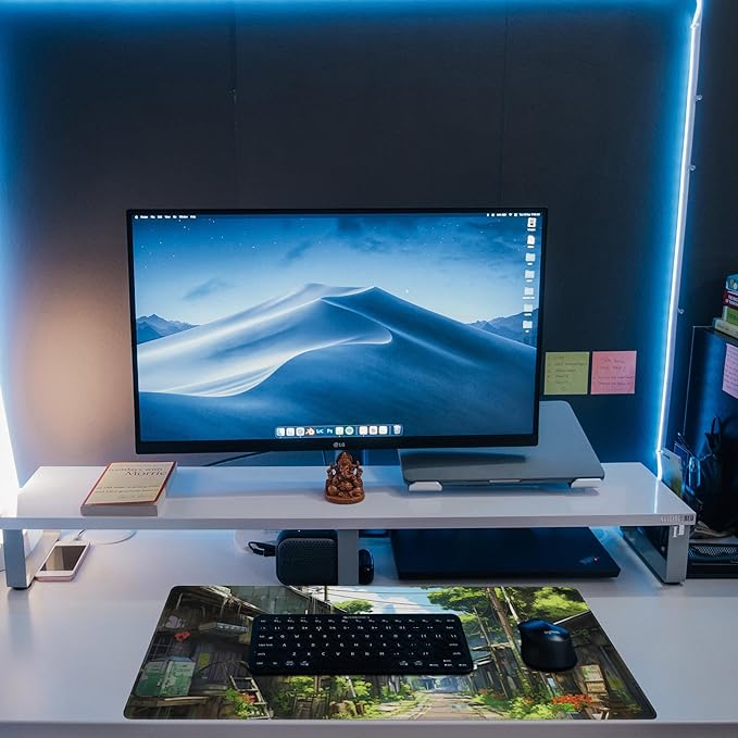 Eflxamz Anime Abandoned Town Desk Mat, Large Gaming Mouse Pad with Non-Slip Base and Stitched Edge, 31.5"x11.8"