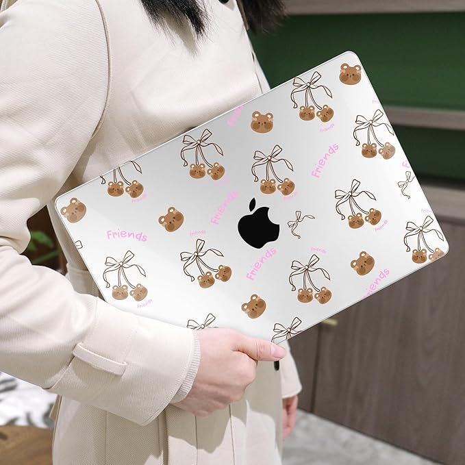 MEEgoodo Case for MacBook Pro 13 inch Case 2022 2021 2020 New A2338 M2/M1 A2251 A2289, Laptop Hard Shell with Keyboard & Camera Cover Compatible with 13 inch MacBook Pro, Teddy Bear & Bows