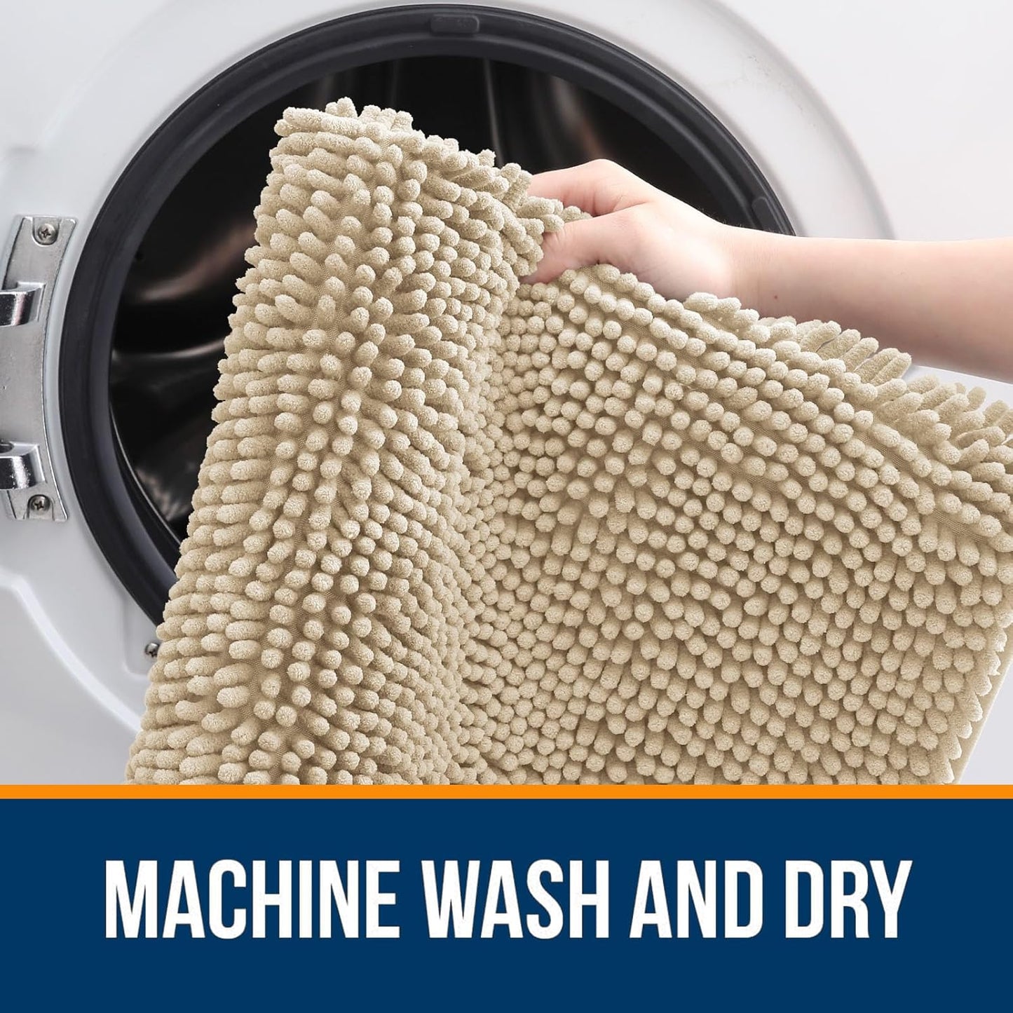 OLANLY Bathroom Rugs - Extra Soft Chenille Bath Mats with Rubber Backing | 35x24, Quick Dry, Beige