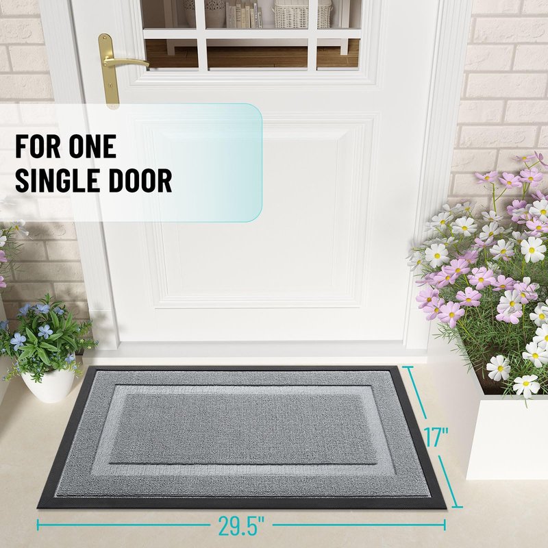 OLANLY Front Door Mat Indoor Outdoor Entrance, Waterproof All-Season, All-Weather Doormat, Sturdy Natural Rubber, Low Profile, Easy Clean Patio Porch Entryway Mat, 59x23, Ash Gray