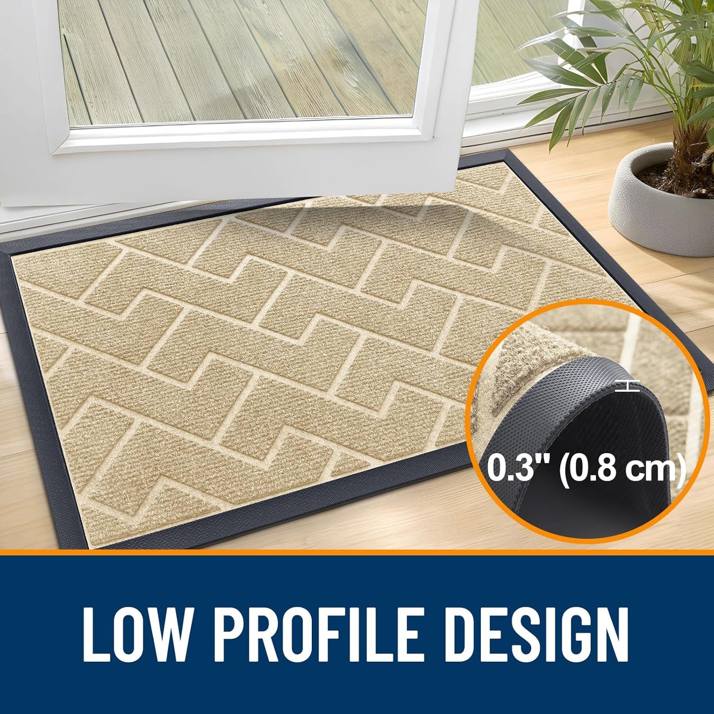 OLANLY Indoor Outdoor Front Door Mat - Waterproof All-Season Herringbone Design | Easy Clean, 47x32 Beige