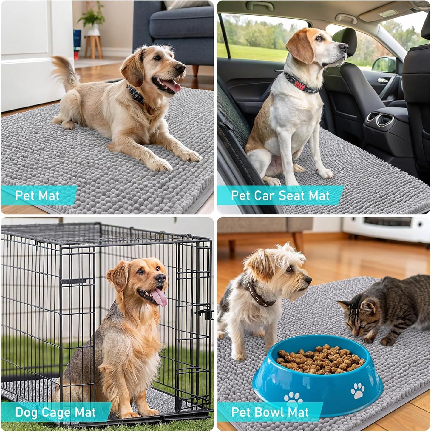 OLANLY Dog Door Mat - Absorbent Non-Slip Mud Mat for Indoor Use | 44x24, Light Grey, Quick Dry Chenille
