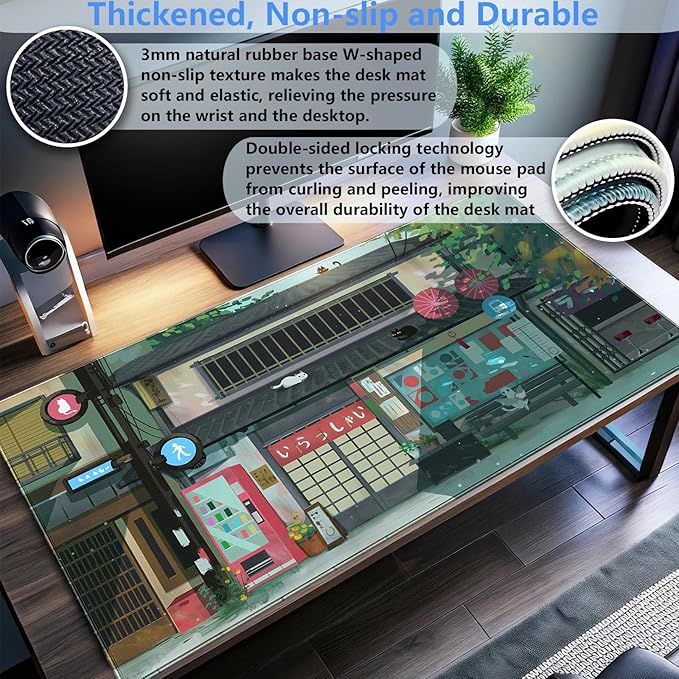 Japanese Anime Desk Mat, Cute Cat XXL Large Gaming Mouse Pad