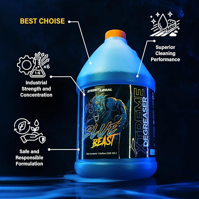 Blue Beast Xtreme Degreaser – Industrial Strength Cleaner for Engines, Machinery, Tools & More – 1 Gallon Premium Concentrate