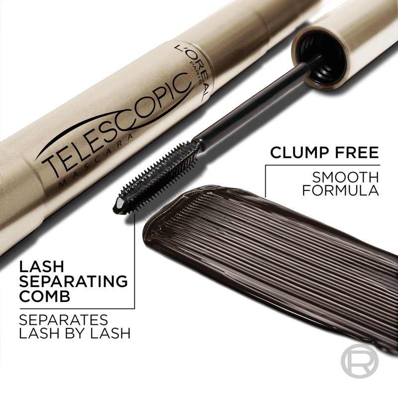 L’Oreal Paris Makeup Original Telescopic Mascara, Separating Mascara Volume and Length Formula, Washable, Carbon Black, 0.27 Fl Oz., 2 Count