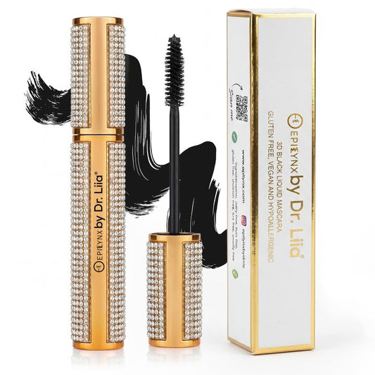 EpiLynx by Dr. Liia Volumizing Vegan Mascara – Lengthening Black Mascara for Bold, Defined Lashes, Smudge-Proof, Waterproof, Gluten-Free, Cruelty & Paraben-Free (Gold Diamond Case)