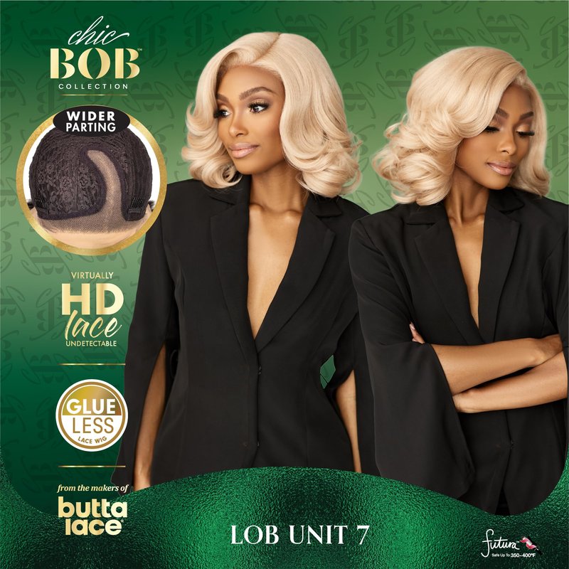 Sensationnel Chicbob Lace Frontwig - Lob Unit 7 Face Framing Glueless Wig Wide 5 Inch Deep Part Synthetic Preplucked Hairline (1 JETBLACK)