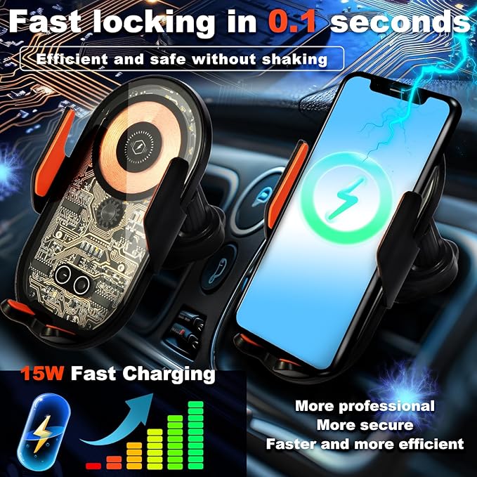 HOLIKLJY Phone Holders for Your Car with Wireless Chargre - Metal Hook Clip, Auto Clamp Air Vent Cell Phone Car Mount, Hands Free Universal Automobile Cradle Fit for iPhone Android and All Smartphones