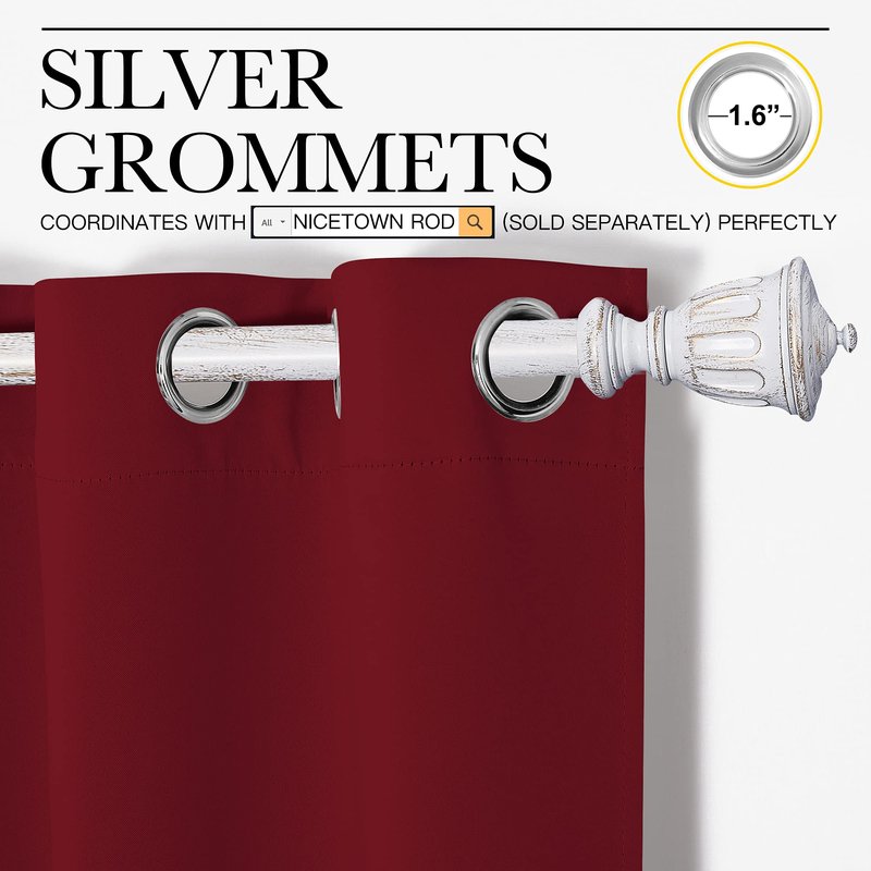 NICETOWN Burgundy Red Blackout Draperies Curtains - Pair of Grommet Top Thermal Insulated Blackout Decorative Curtains for Thanksgiving Day & Christmas Decor(55 inches Wide by 90 inches Long)