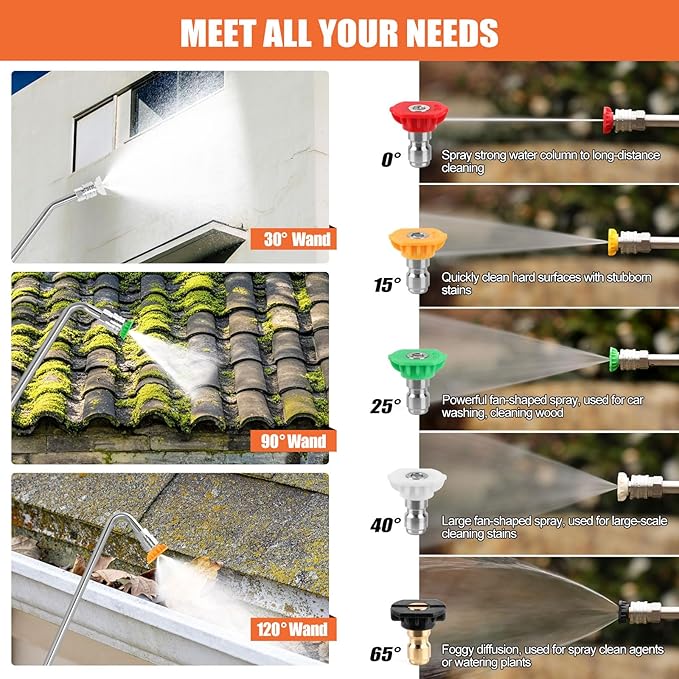 120" Gutter Cleaning Tools From the Ground, Pressure Washer Extension Wand with 5 Power Washer Nozzle Tips Replacement Pressure Washer Lance Wand with 30Â°/90Â°/120Â°Gutter Cleaner Attachment Curved Rods