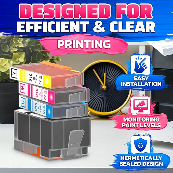 910XL Ink Cartridge Combo Pack – Includes Black & Color – Compatible with HP 8020, 8025, 8028, 8030, 8035, 8010, 8015, 8018, 8022 – Vivid Results – Easy Installation