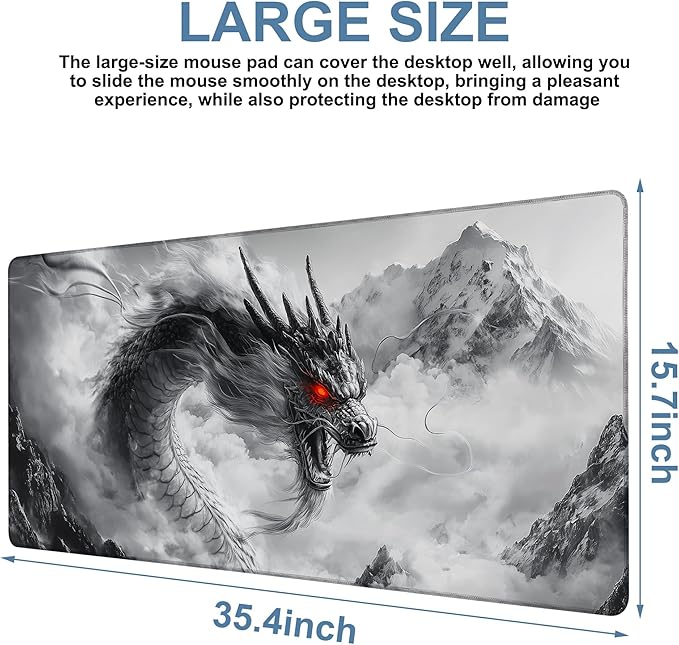 NITAHHHY Large Mouse Pad Chinese Dragon Gaming Desk Pad Computer Keyboard Non-Slip Waterproof Mouse Mat with Rubber Base and Stitched Edges Entertainment Office Writing Desk Mat 35.4 x 15.7 Inches