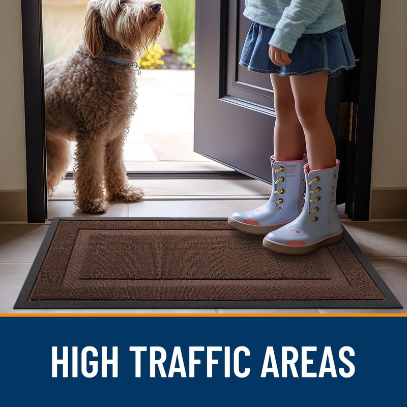 OLANLY Front Door Mat Indoor Outdoor Entrance, Waterproof All-Season, All-Weather Doormat, Sturdy Natural Rubber, Low Profile, Easy Clean Patio Porch Entryway Mat, 71x47, Chocolate Brown