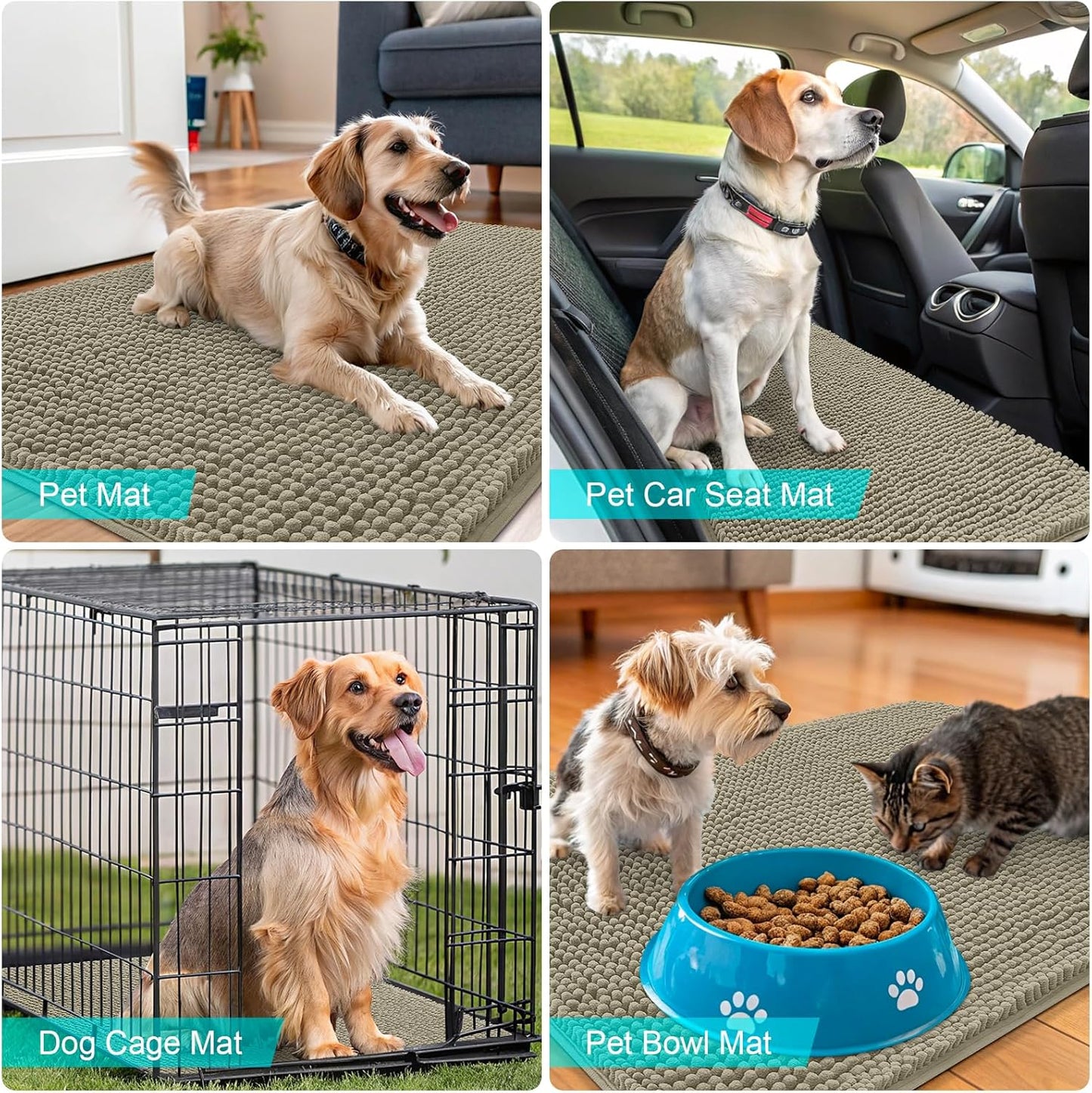 OLANLY Dog Door Mat - Absorbent Non-Slip Chenille for Muddy Paws | 35x24 Inches, Warm Taupe