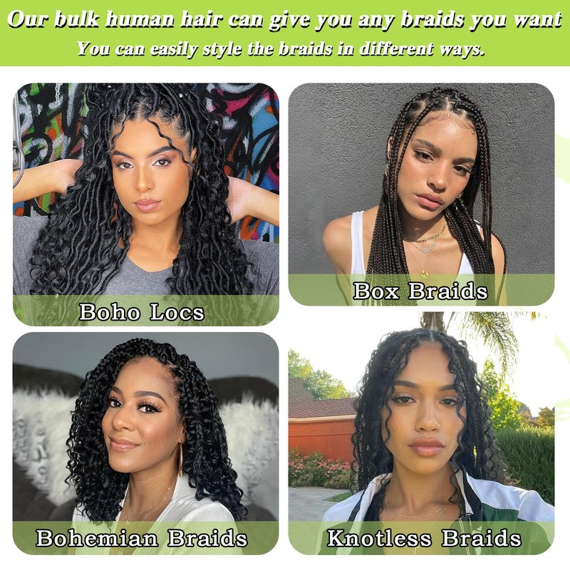 Human Braiding Hair 12A Deep Water Wave Bulk Human Hair 75g 18 Inch No Weft 10 Braids Per Pack Wet and Wavy Braiding Natural Black