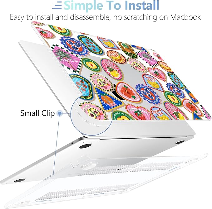 MEEgoodo for M5/M4/M3/M2 MacBook Air 15 inch Case 2026 2025 2024 2023, Case Fit Model (A3448/A3241/A3114/A2941) for MacBook Air 15.3 inch, Fruit & Sticker