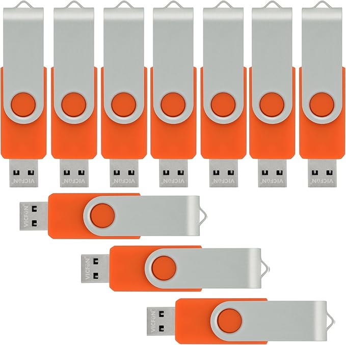 VICFUN 10 Pack 16GB USB Flash Drives USB 2.0 16GB Flash Drive Swivel USB Memory Stick Thumb Drive,Orange
