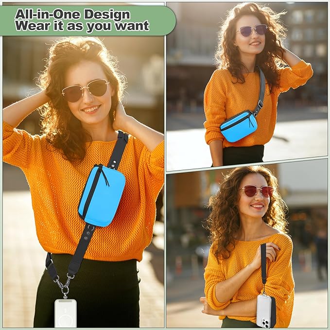 YFWE Clip and Go Strap for Phone with Wallet Crossbody, Adjustable Phone Lanyard with Detachable RFID Wristlet Wallet & Ultra-Thin 360° Rotatable Metal Tabs for All Smartphones (Blue)