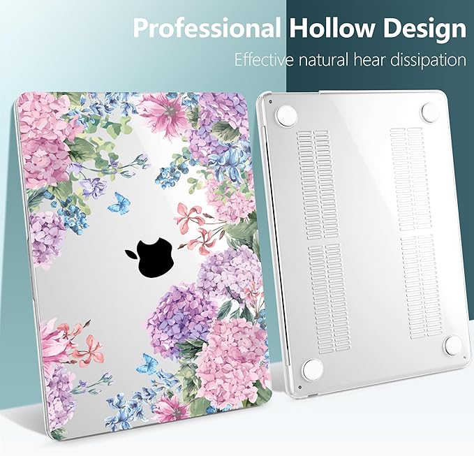 TWOLSKOO for MacBook Air 13 inch Case M5 2026 M4 2025 M3 M2 2024-2022 A3449 A3240 A3113 A2681, Plastic Hard Shell & Keyboard Cover & Screen Film for MacBook Air 13.6 inch Case, Colorful Hydrangea