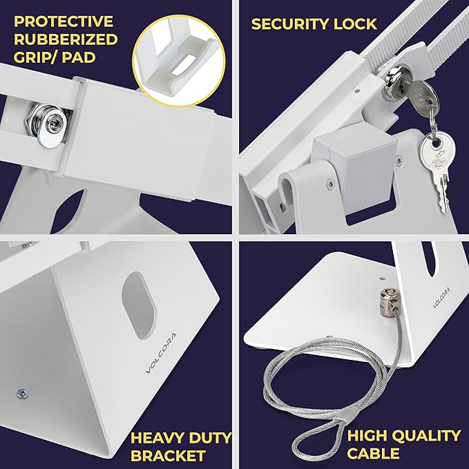 Volcora Anti-Theft Tablet Stand iPad Kiosk Stand with Lock, White 10-13'' iPad Stand for Desk, Swivel, Adjustable iPad Holder for Desk, iPad Mount for Desk for POS Register, Retail Business, Cashier