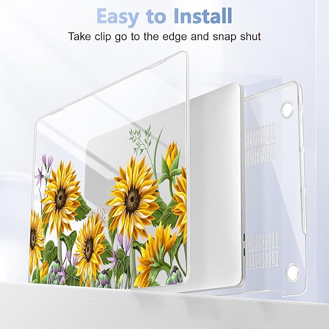 Lepeoac Case for MacBook Pro 13 inch Case M2 2022-2016 A2338 M1 A2251 A2289 A2159 A1989 A1708 A1706, Plastic Hard Shell + Keyboard Cover + Dust Plug, Sunflowers