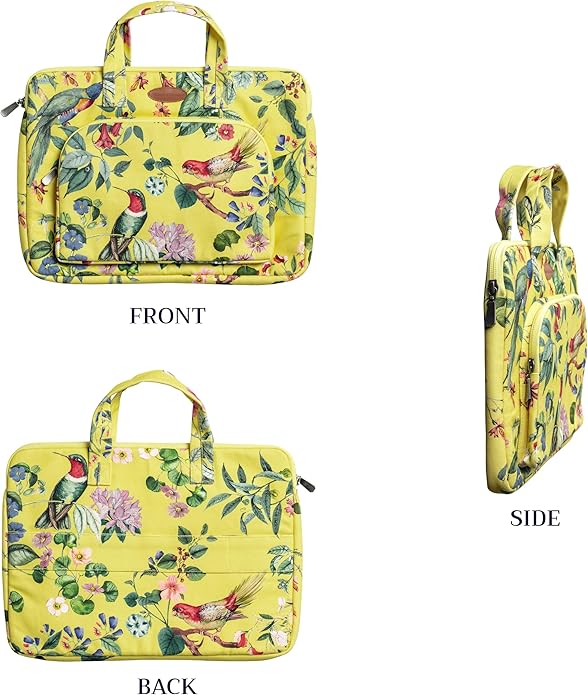 Maison d'Hermine Laptop Bag with Pocket Upto 15.5 inch Stain and Water Repellent Cotton Canvas Spring Summer (Eden - Yellow)