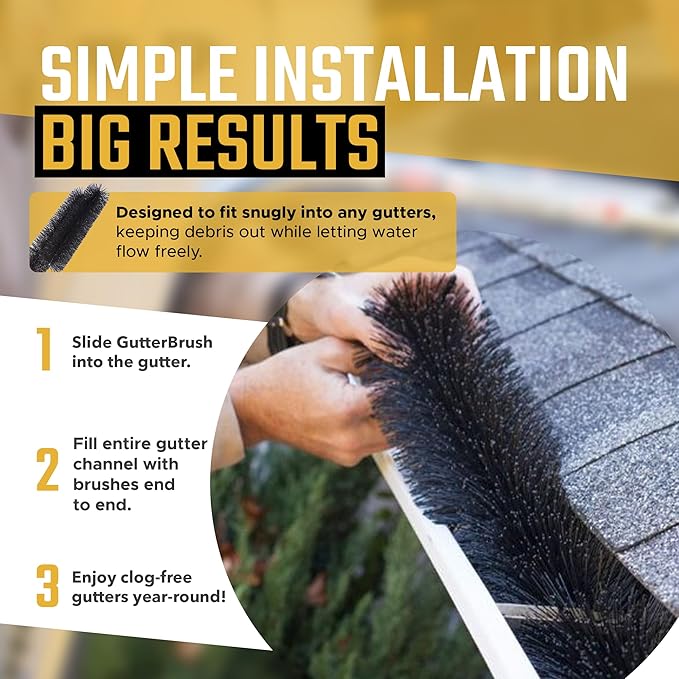 GutterBrush Gutter Guard 4.25-Inch Diameter – 90 Ft - DIY Leaf Filter for Small Gutters | No Tools Needed, Easy Install | Prevents Clogs & Reduces Cleaning | Made in USA