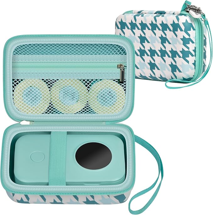 PAIYULE Hard Carrying Case for Phomemo D30 D35 Label Maker, Label Printer Case for Nelko P21, for NIIMBOT D110 D11, for Marklife P11 P12, for SUPVAN E10 Storage Bag with Mesh Pocket (Grid)