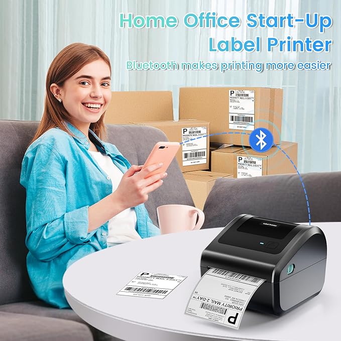 Omezizy Bluetooth Shipping Label Printer 4x6, D450BT Thermal Label Printer for Shipping Packages, Thermal Printers for Small Business, Compatible with Android, iPhone, Windows, macOS, Tiktok, UPS
