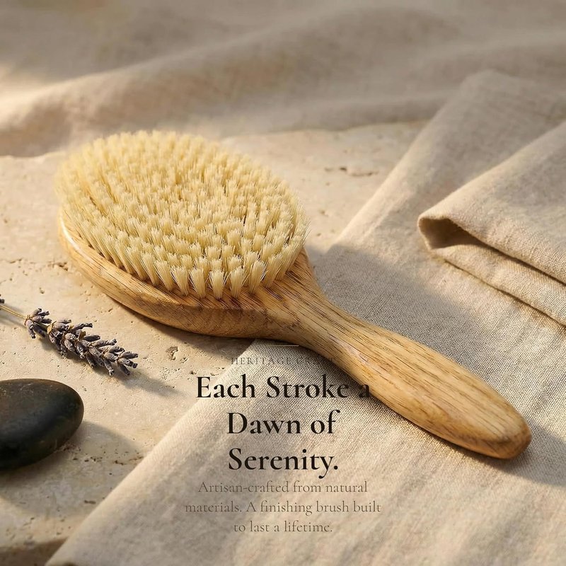 TRENFI Boar Bristle Hair Brush for Fine Thin Hair - Solid Red Oak Oval Design