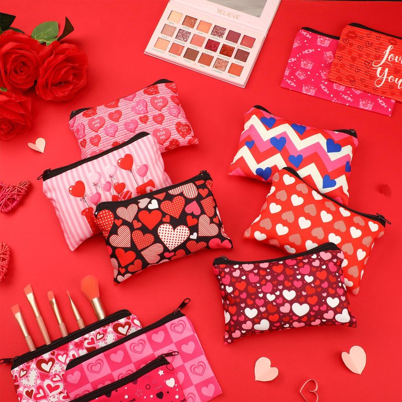 Abbylike 24 Pcs Valentines Day Gifts Bulk Valentines Makeup Bags for Women Cosmetic Bags Toiletry Zipper Pouch Valentine's Day Party Favors for Her(Stylish Style)