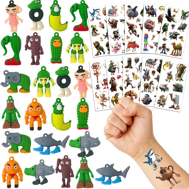 84Pcs Italian Brainrot Party Favors with Brainrot Action Figure & Brainrot Meme Temporary Tattoo, Decorations Gifts for Fans Office Home Desktop Decor