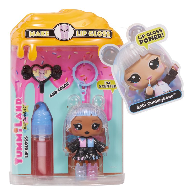 Yummiland Lip Gloss Doll: Sour Sweeties - Gabi Gummybear Includes DIY Lip Gloss + Removable Keychain, Cosmetic Play, Collectible, Ages 4+