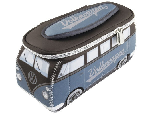 BRISA VW Collection - Volkswagen Neoprene Universal Makeup Cosmetics Toiletry Travel Pharmacy Bag in T1 Bus Design (Petrol/Brown) (Large (11.8 x 5.5 x 4.7 inches))