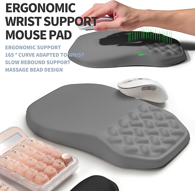 Gleamtide 2-in-1 Ergonomic Set, Wave Keyboard Wrist Rest and Massage Slope Mouse Pad Wrist Support, Rebound Memory Foam for Relieve Carpal Tunnel Syndrome and Wrist Pain (Dark Grey)